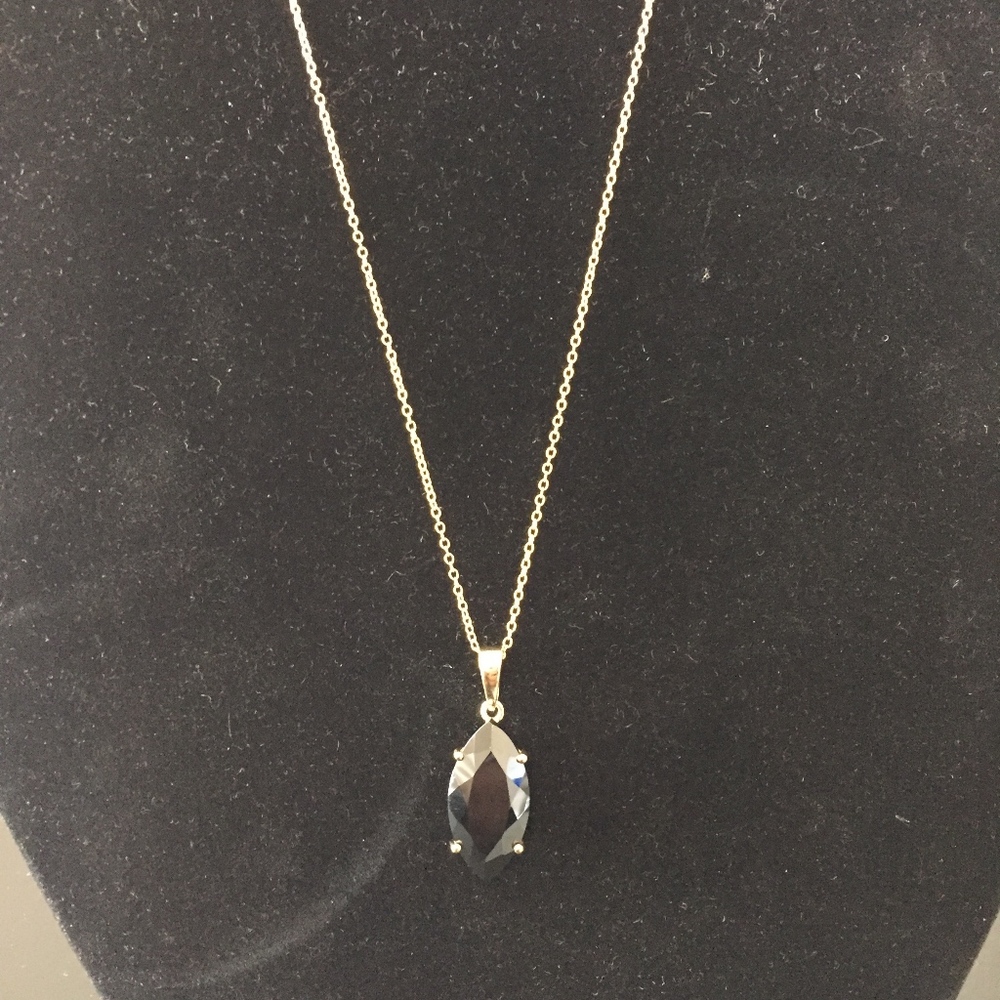 Black Spinel 18K Gold Over Silver Pendant/Chain - Picture 2 of 3